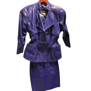 Jean Claude jitrois indigo leather skirt set 38